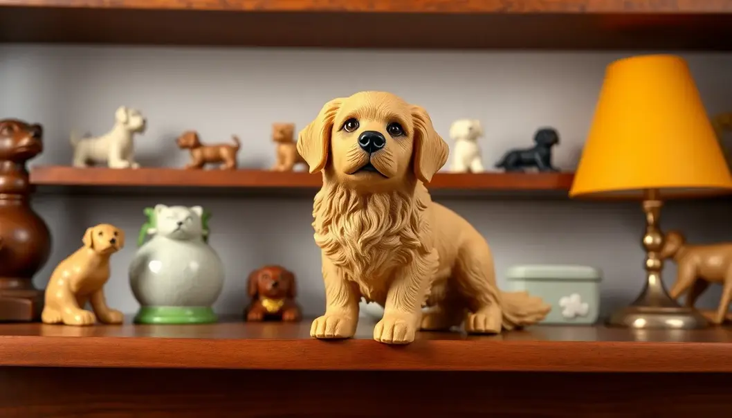 A collectible figure capturing the essence of a playful golden retriever.