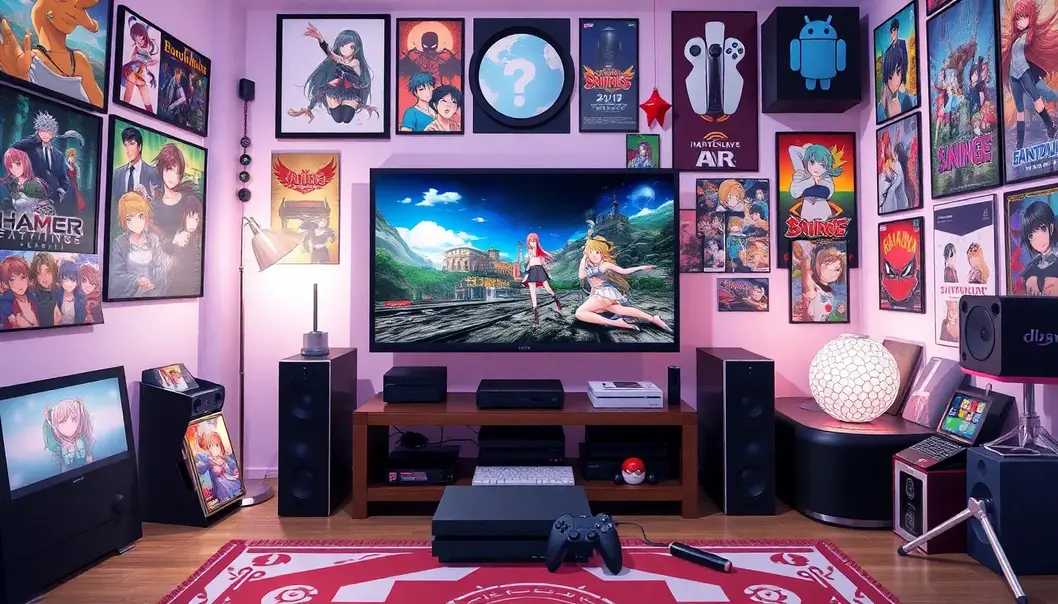 An anime fan explores an epic quest on a mobile device.