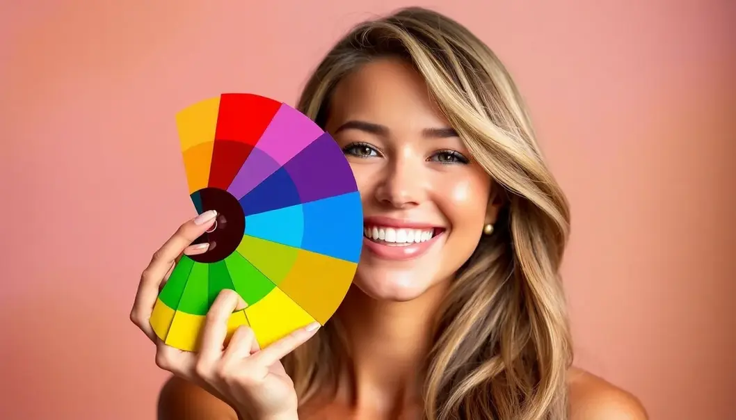 A woman using a color wheel to find the perfect colors for her skin tone.