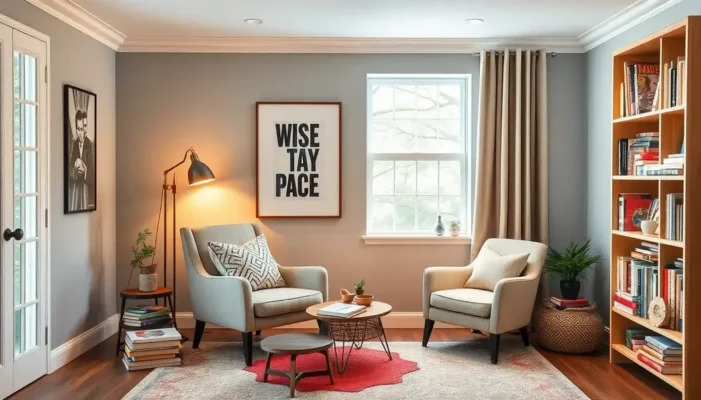 An inviting reading nook with a comfortable chair and soft lighting.